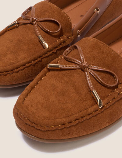 Mocassins aspect daim marron cognac femme