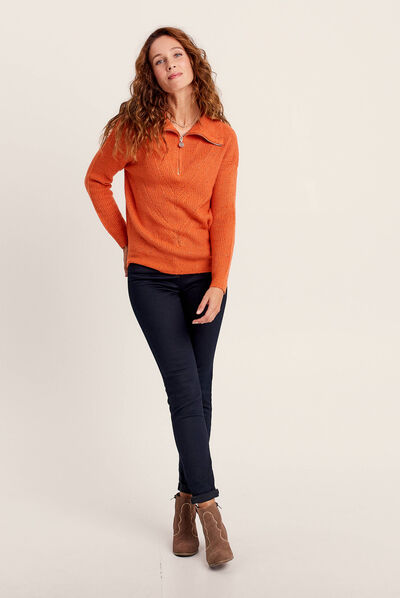 Pull manches longues orange femme