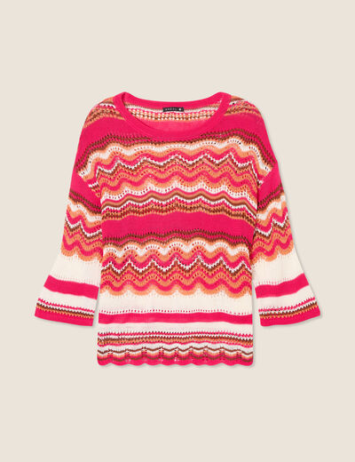 Pull manches 3/4 ajouré rose fushia femme