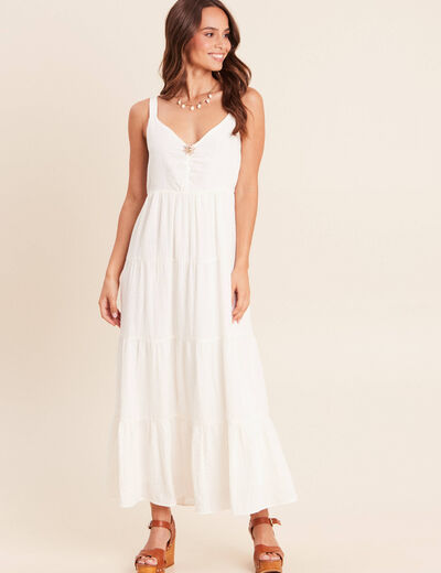 Robe longue &eacute;vas&eacute;e &agrave; fines bretelles ecru femme