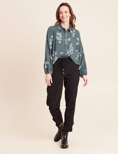 Chemise fluide manches longues vert femme