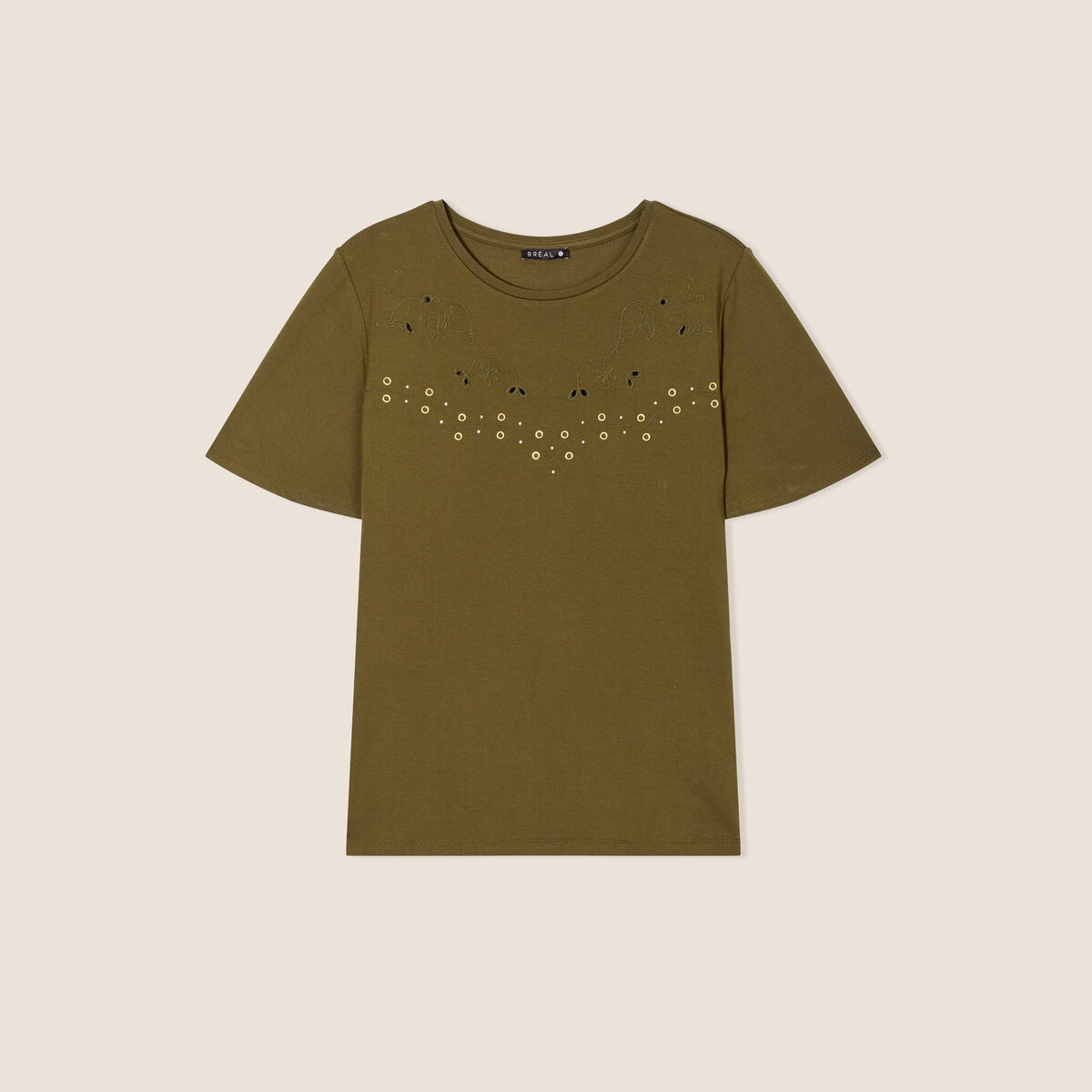 T-shirt manches courtes vert olive femme