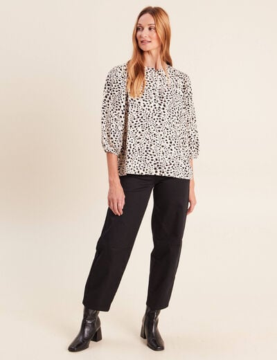 Blouse droite col rond manches 3/4 blanc femme