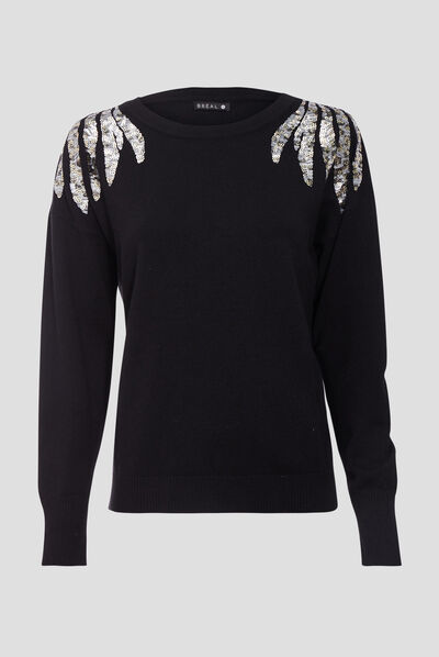 Pull manches longues noir femme