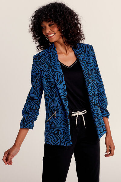 Veste droite manches 3/4 bleu electrique femme