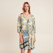 Robe évasée fluide manches 3/4 bleu femme