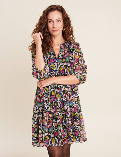 Robe évasée manches 3/4 noir femme