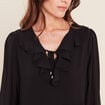 Robe courte &eacute;vas&eacute;e col v manches longues noir femme
