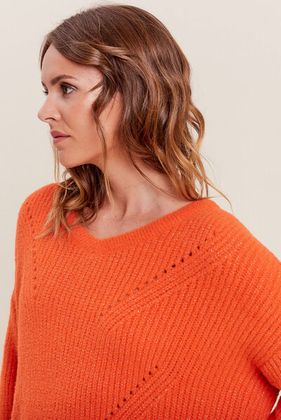 Pull manches longues orange femme