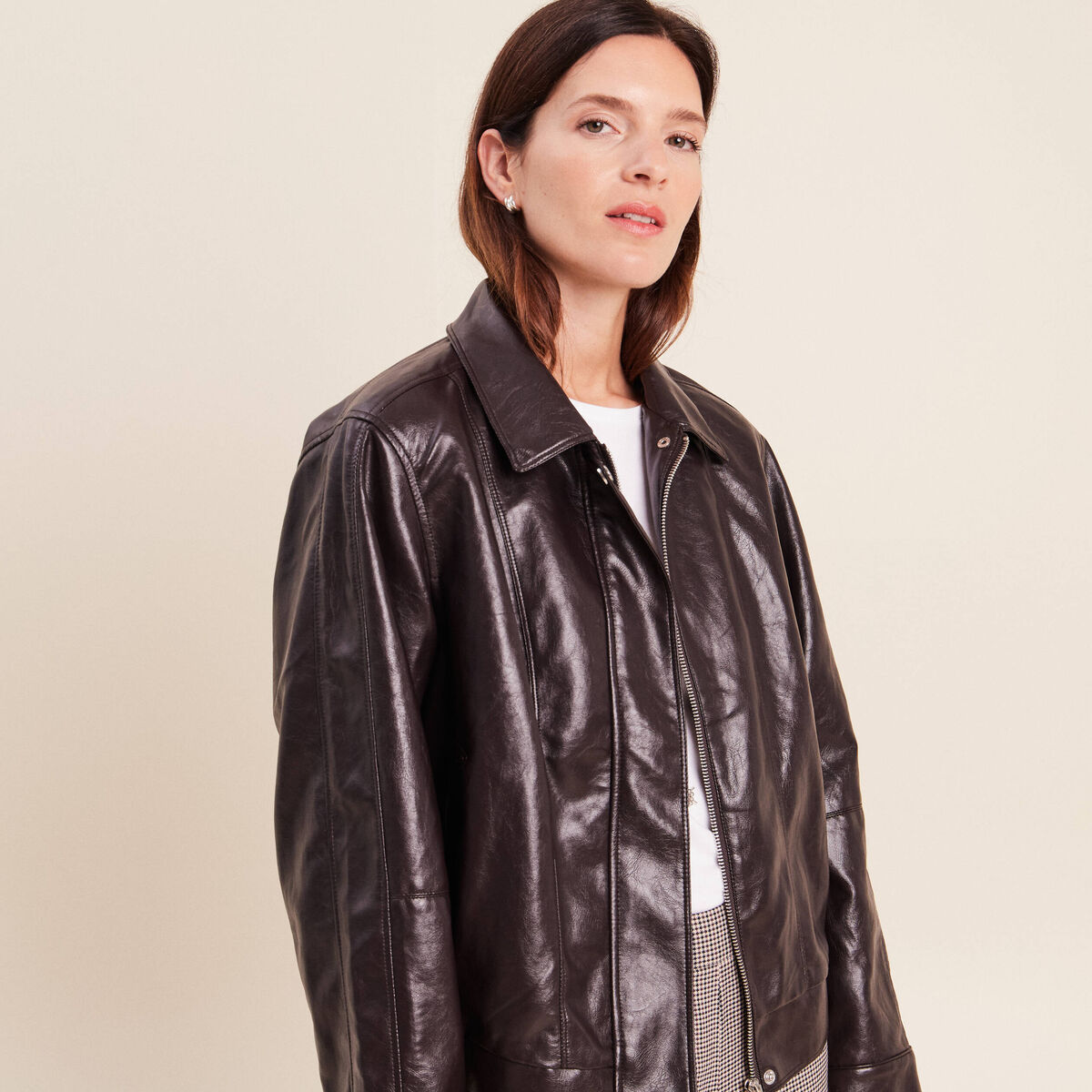 Blouson col montant marron femme