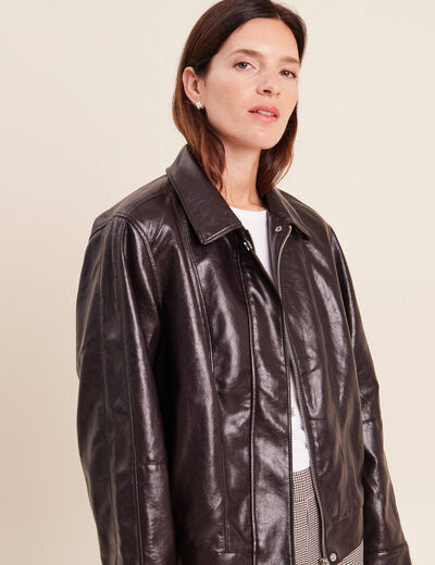 Blouson col montant marron femme