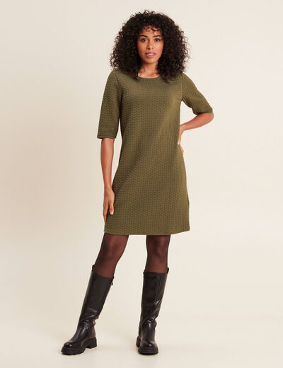 Robe droite manches 3/4 vert kaki femme