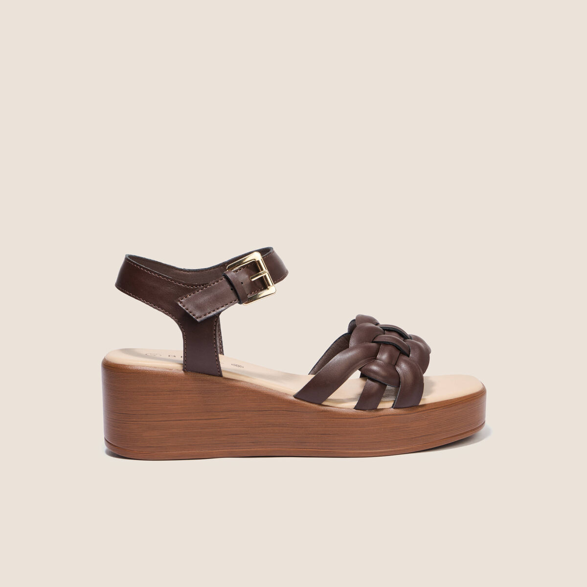Sandales &agrave; talon compens&eacute; marron fonc&eacute; femme