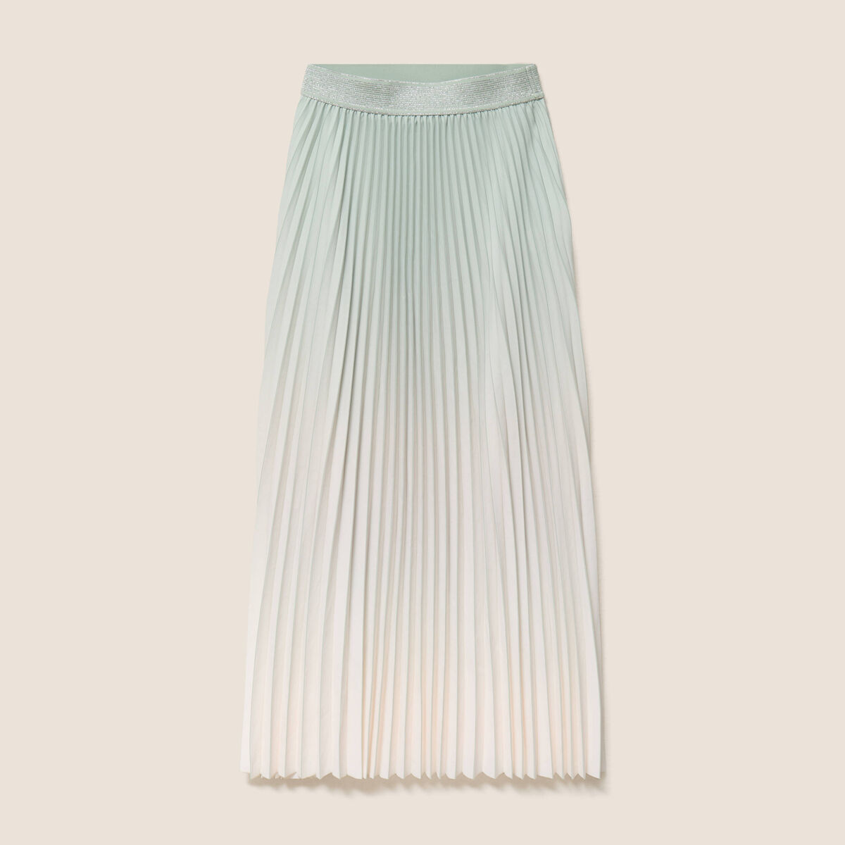 Jupe midi patineuse pliss&eacute;e vert clair femme