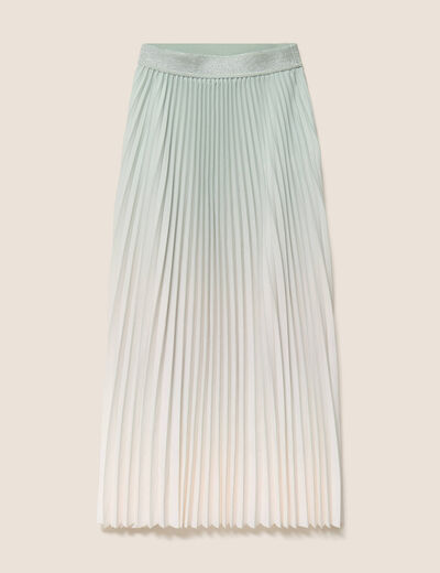 Jupe midi patineuse pliss&eacute;e vert clair femme
