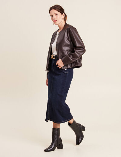 Veste simili cuir marron foncé femme
