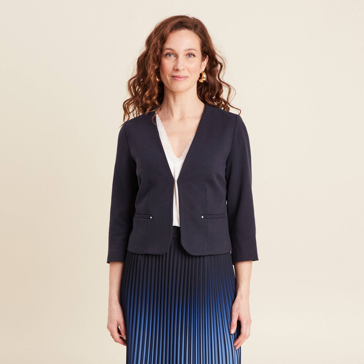 Veste cintrée bleu foncé femme
