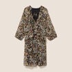 Robe courte &eacute;vas&eacute;e col v manches longues multicolore femme