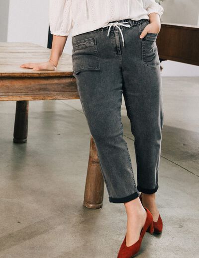 Jean coupe mom 7/8&egrave;me denim gris femme