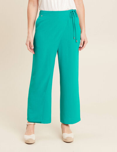 Pantalon coupe large avec pan vert &eacute;meraude femme