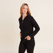 Gilet manches longues à capuche noir femme
