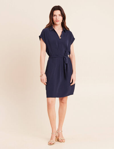 Robe droite courte manches courtes bleu marine femme