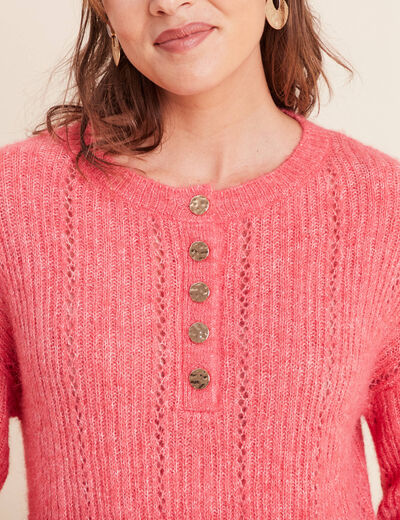 Pull col tunisien manches longues rose femme