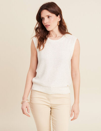 Pull sans manches ecru femme