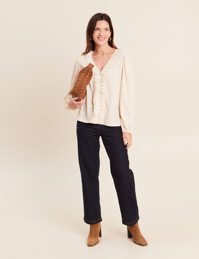Jean droit taille haute 7/8&egrave;me denim brut femme