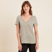 T-shirt manches courtes col en V vert clair femme
