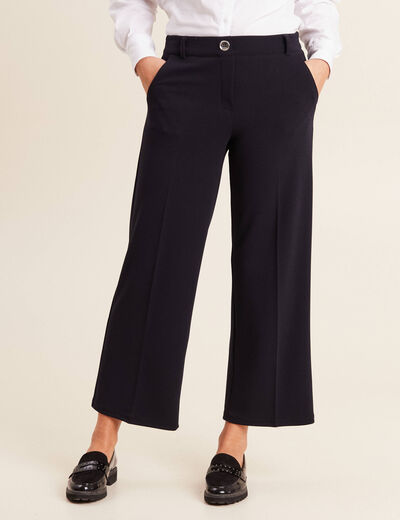 Pantalon coupe large &agrave; pinces bleu fonc&eacute; femme