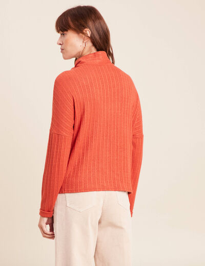 T-shirt col nou&eacute; manches longues rouge fonc&eacute; femme