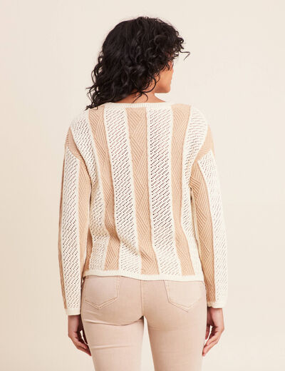 Pull col rond manches longues marron femme