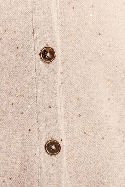 Gilet manches longues sequins creme femme