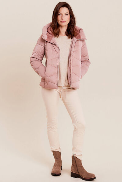 Doudoune droite à capuche vieux rose femme
