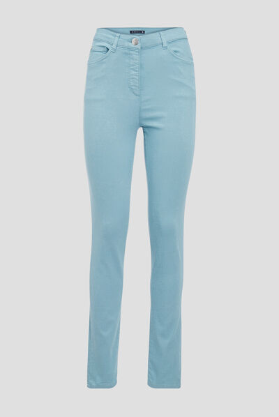 Pantalon léger taille haute long bleu canard femme