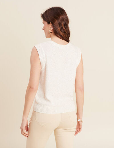 Pull sans manches ecru femme