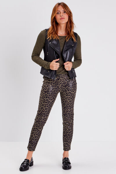 Pantalon ajusté vert kaki femme