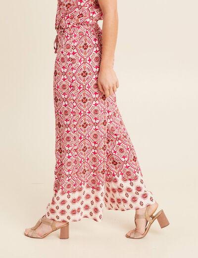 Pantalon large taille haute rose femme