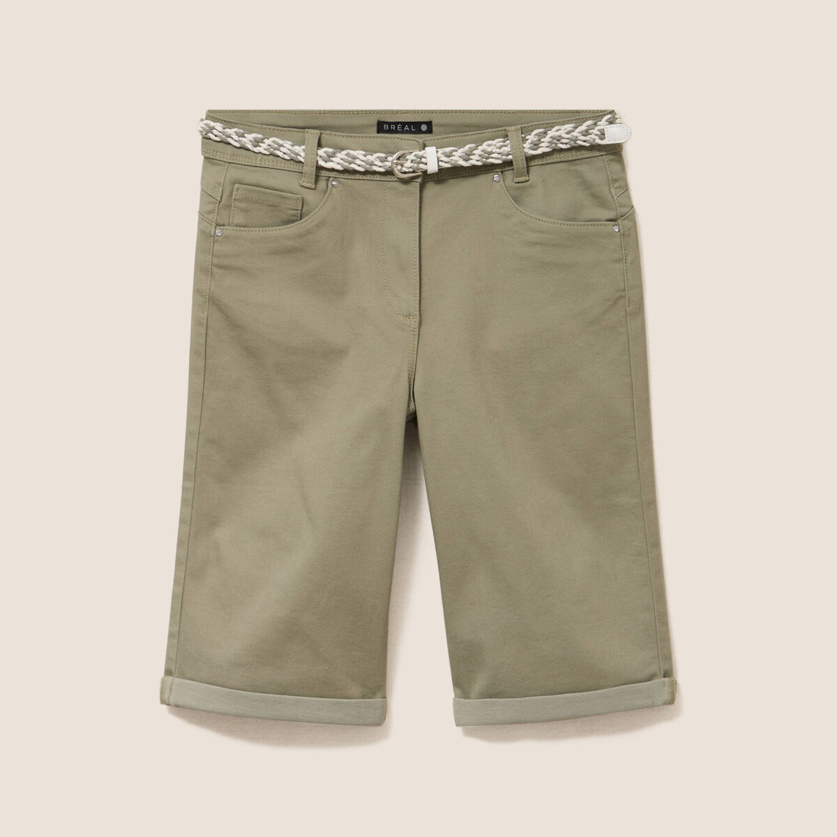 Bermuda ajust&eacute; ceintur&eacute; vert clair femme