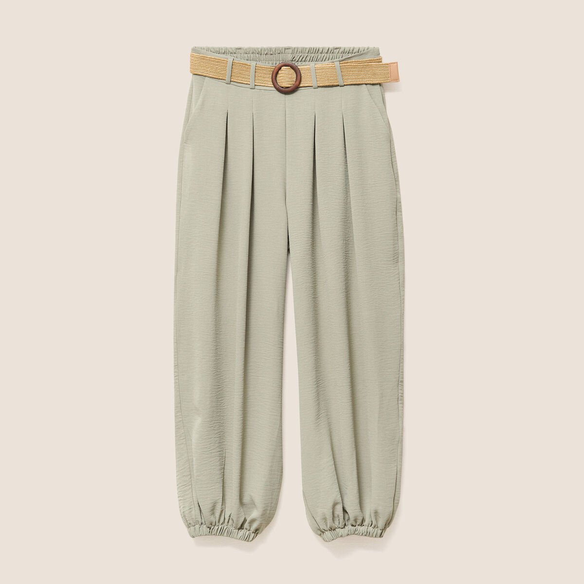 Lot de 2 pantalons larges pliss&eacute;s vert clair femme
