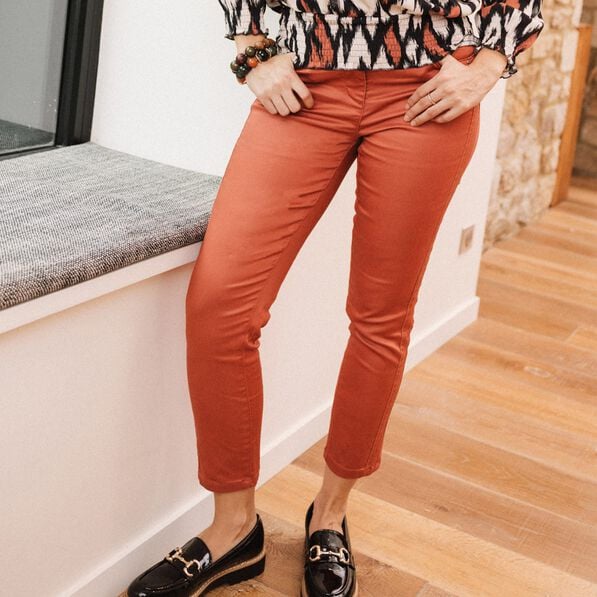 pantalon ajuste enduit vieux rose femme Pantalon ajusté enduit vieux rose femme