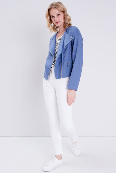 Veste droite zippée bleu femme