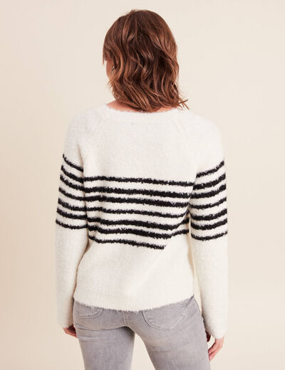 Pull bouclette col rond manches longues blanc femme