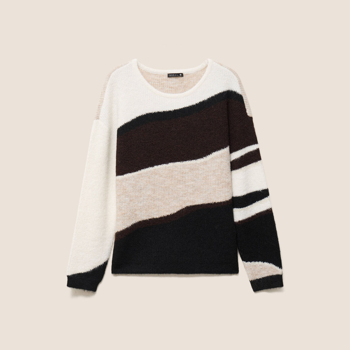 Pull col rond manches longues creme femme