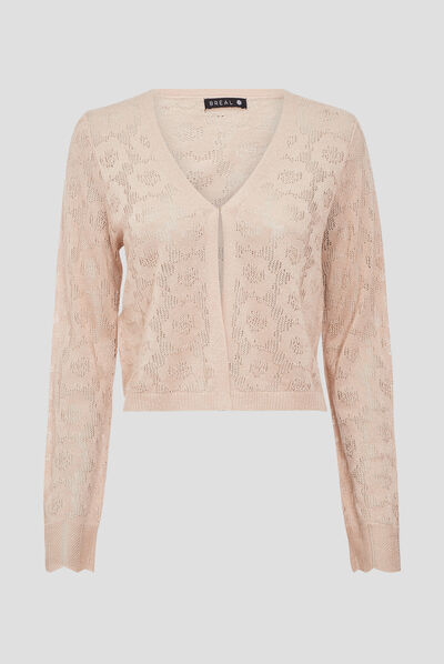Gilet manches longues beige ivoire femme