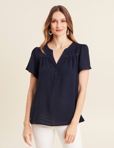 Blouse manches courtes bleu marine femme