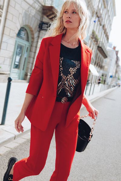 Pantalon flou à pinces rouge femme