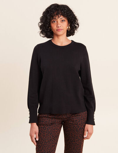 Pull droit col rond manches longues noir femme