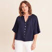 Blouse ample col v manches 3/4 bleu marine femme